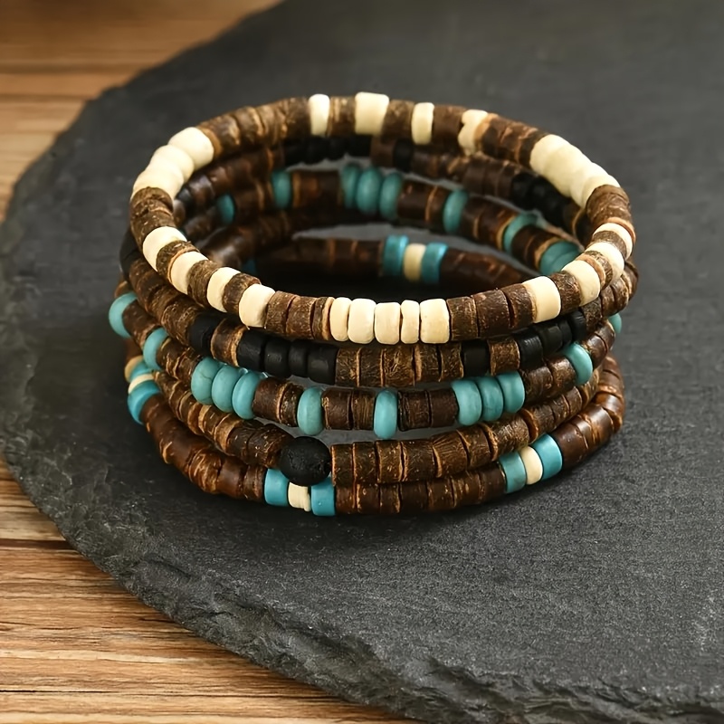 E-shop 5-teiliges Armband-Set aus Kokosnussschalen-Perlen-Armreifen