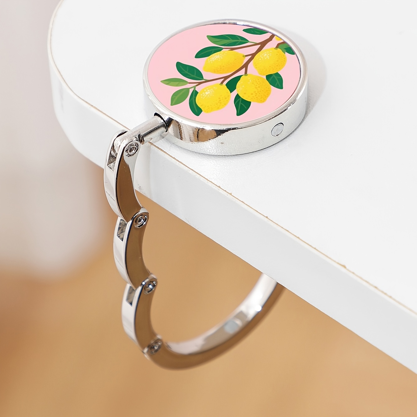 TEMU 2d Flat, 1pc 2d Lemon Cherry Strawberry Dragon Metal Folding Hook - Portable Bag Hanger & Wallet Stand, Heavy-duty Metal Hook For Women's