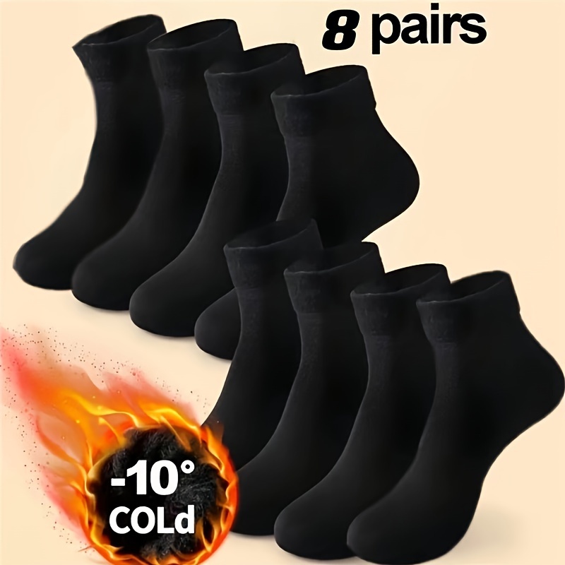 

8 Pairs/12 Pairs/20 Pairs Of Winter Black Solid Socks Winter Velvet Mid-tube Floor Socks Plus Velvet Socks