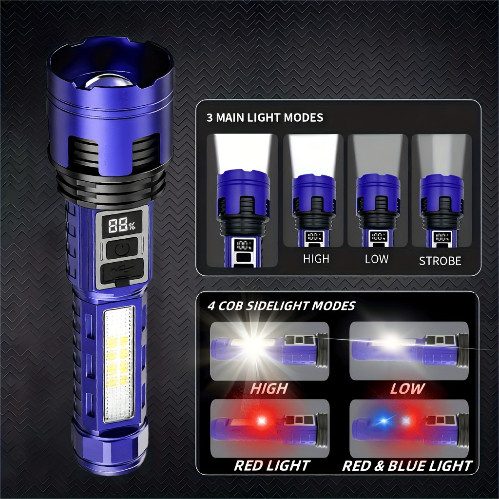 Golden/Purple Outdoor Multifunctional Handheld Flashlight with Exquisite Gift Box, Strong Light Explosion and Ultra Long Range Spotlight, Ultra Long Endurance, Cob Work Light, Digital Display, Multifunctional Sidelight, for Home, Camping, Emergencies