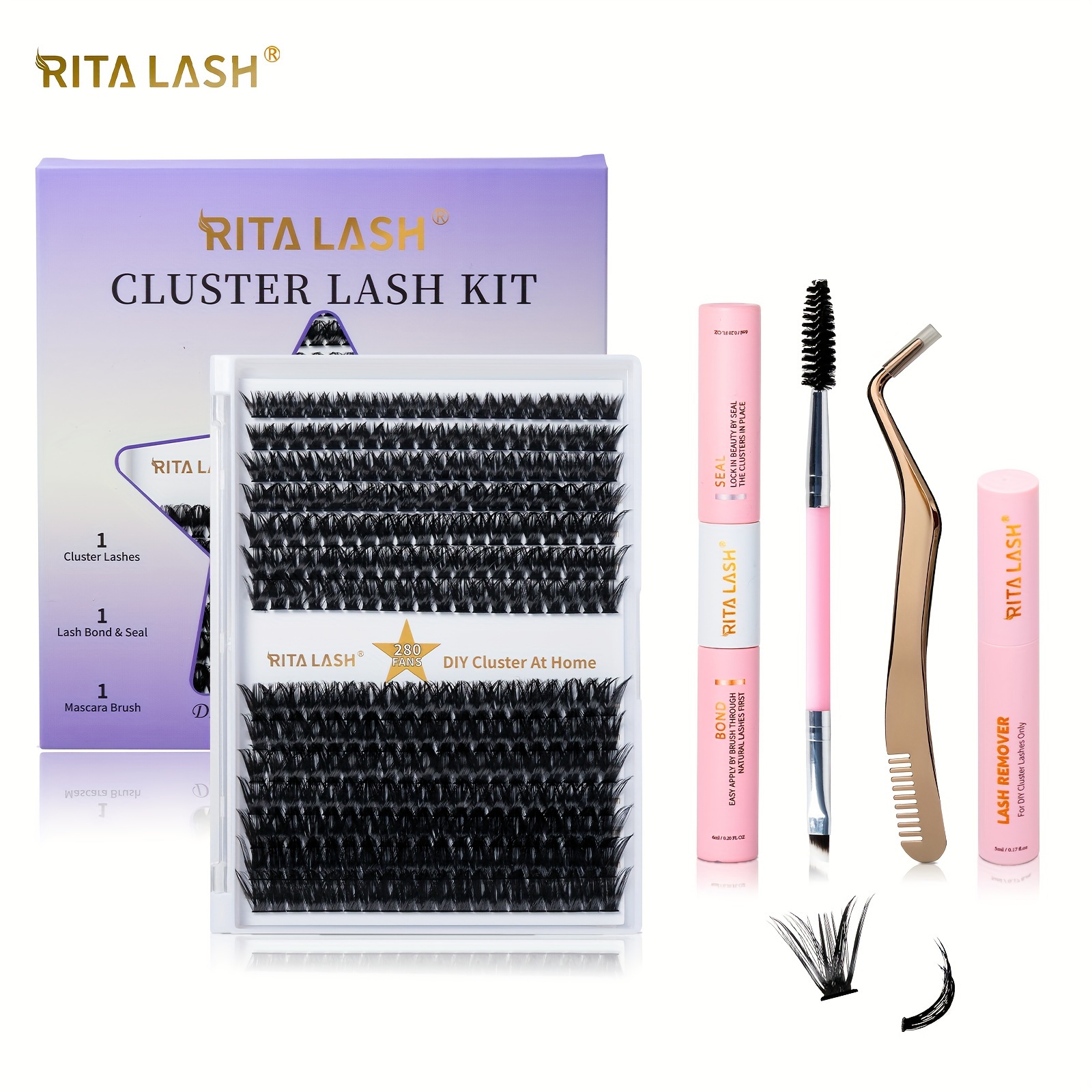 

Ritalash Diy Lash Extension Kit, 280 Pcs Lash Clusters With Lash Bond And Seal, Mascara Brush Cluster Lash Glue Remover, Lash Applicator