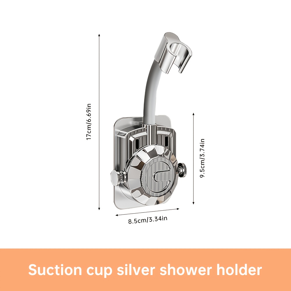 Jiayun 1pc Wall Mounted Shower Head Bracket, Bathroom Shower System Handheld Shower Head Bracket, Silvery-gray-black, No Holes Required, , New For Summer Bathroom, Labor Day-mother's Day Gifts