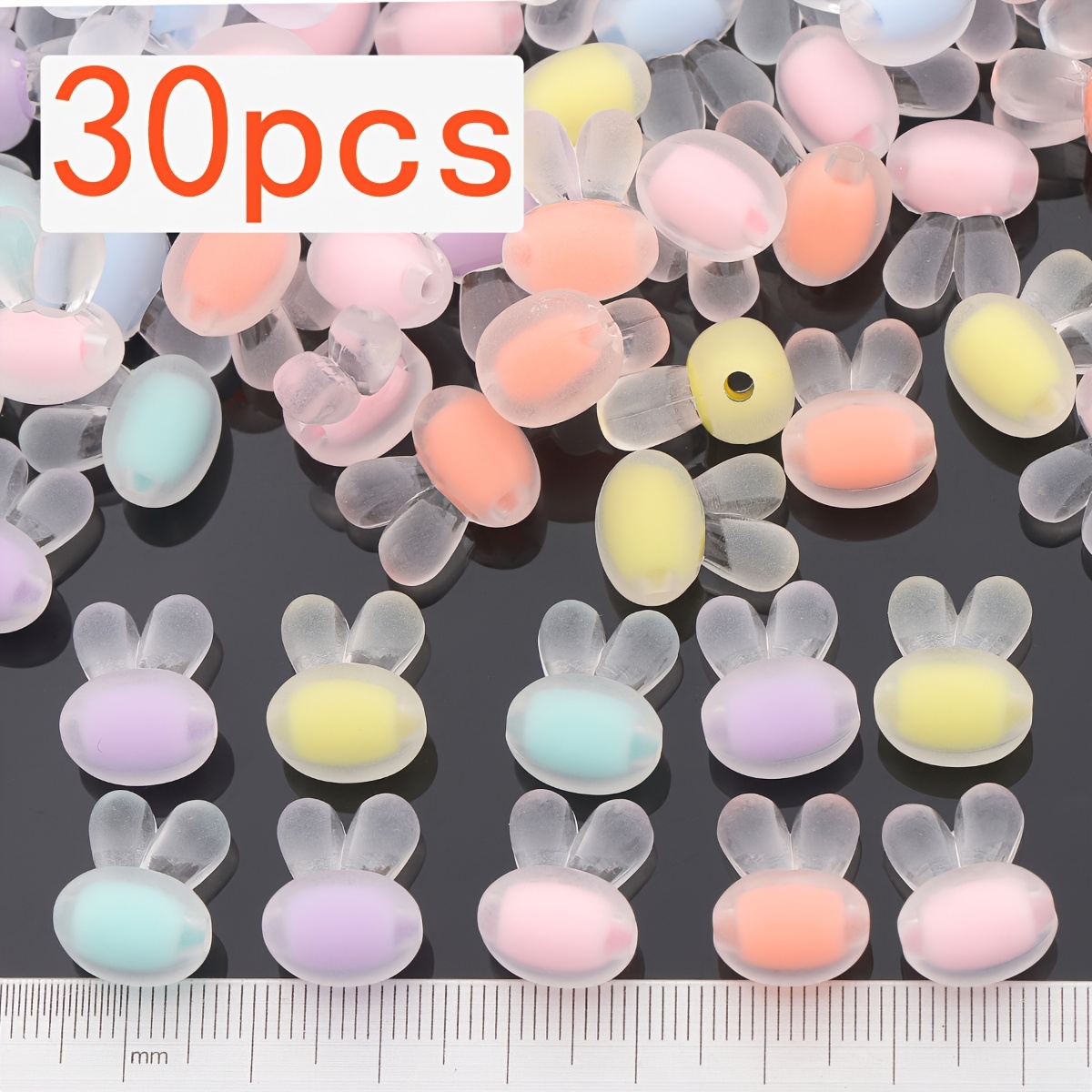 TEMU 30pcs 12Mm Perles d'espacement tête de lapin à trou droit mat, Perles d' de lapin, Artisanat de perles à enfilement à , Perles libres colorées,