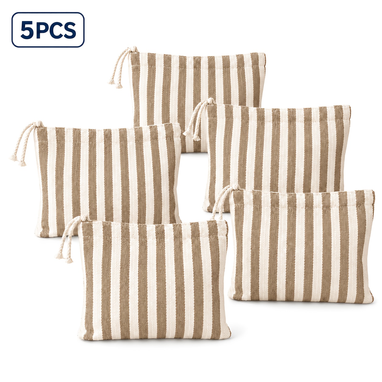 TEMU Lot de 5 trousses de toilette à rayures, fermeture à glissière avec sangle à , pochette de maquillage multifonctionnelle à main de grande