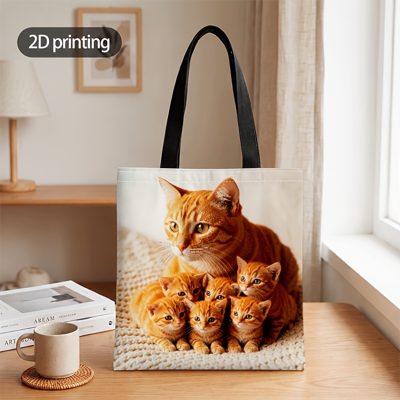 TEMU Unisex Tote Crossbody Bag Suitable For Daily , Machine Washable Shoulder Bag With Strap & Cat-themed, For Men And Women, For, Shopping, Casual