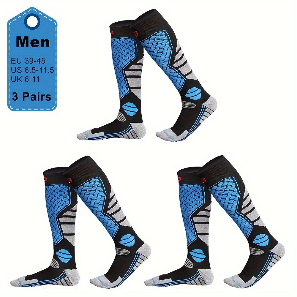 E-shop 3 Paar Herren Winter Dicke Warme Atmungsaktive Wandern Eislaufen Skifahren Kniehohe Outdoor Sportsocken - EU 39-45, US 6..5, UK 6-11