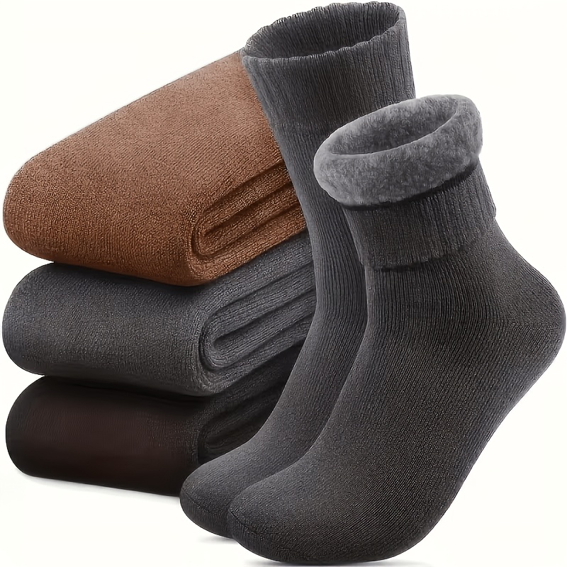 TEMU 3 Paires de Chaussettes d'Hiver Chaudes pour Hommes - Chaussettes de Randonnée d'Extérieur en Mélange de Velours Épais, Douces et Durables, Bout