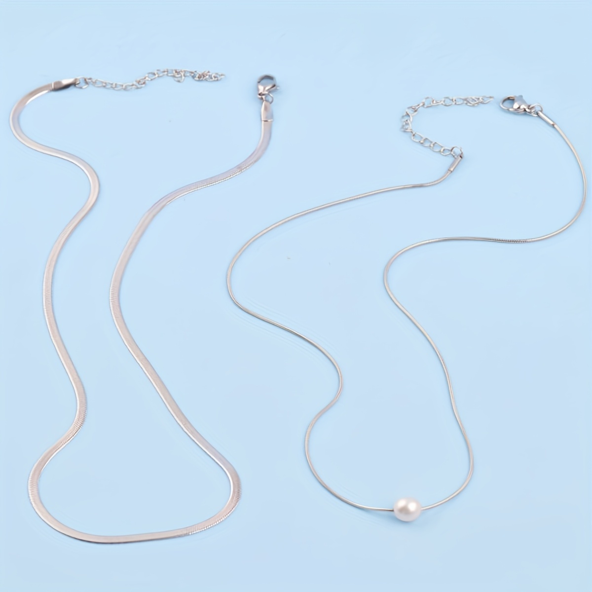 2pc Fashionable Chain-Style Stainless Steel Necklace Set