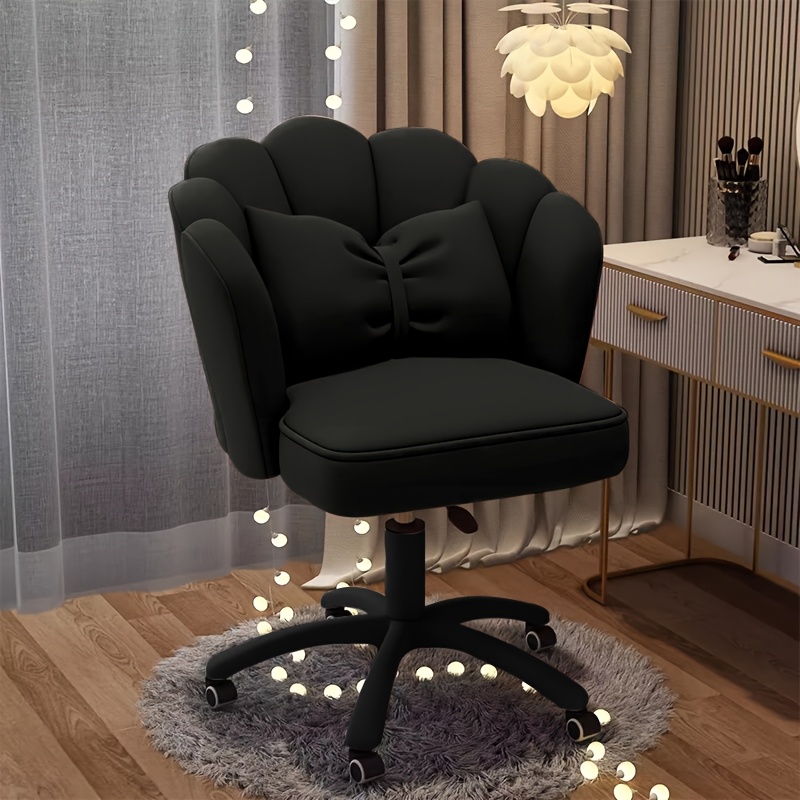TEMU Cute Petal Desk Chair Home Office Swivel Upholstered Makeup Vanity With Armrests For Bedroom Rolling Women White
