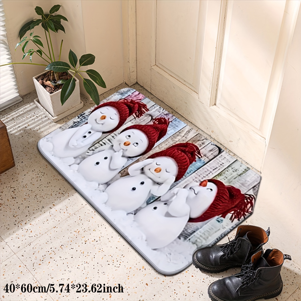 TEMU Cute Snowman Christmas Mat - , Stain- & Absorbent Rug For - For Entryway, Bedroom & Bathroom