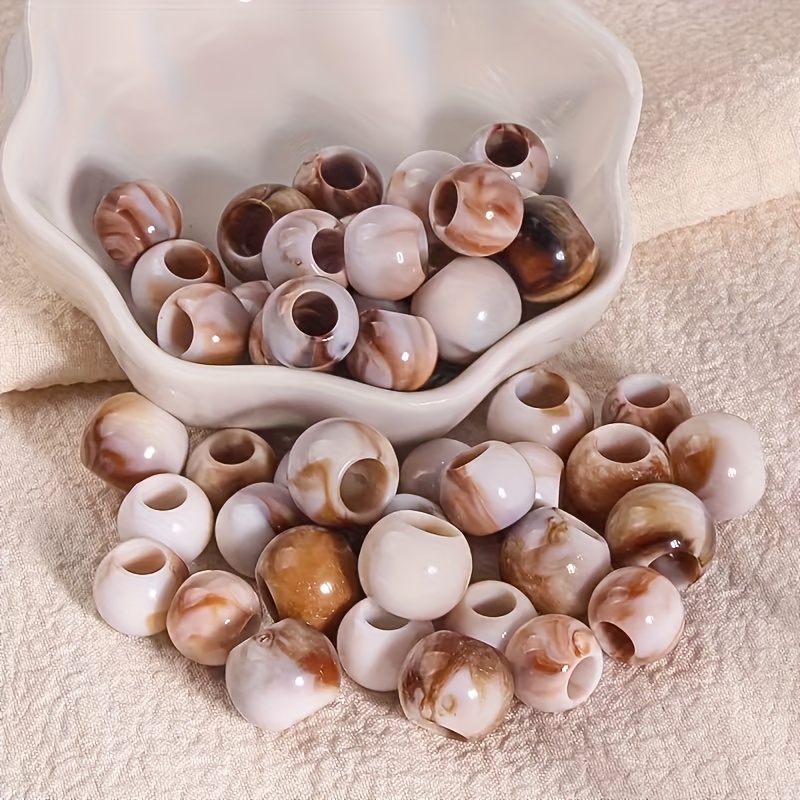 Mixed Large Hole Beads, 200pcs in Beige, Brown, White, Black, Gray