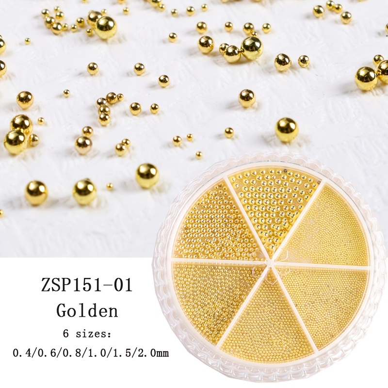 TEMU 1 Boîte de Décorations en Métal pour Nail Art, Perles de Caviar 3D pour Ongles en Plusieurs Tailles, Rondes Noires, Grises, Dorées Rose, Dorées,