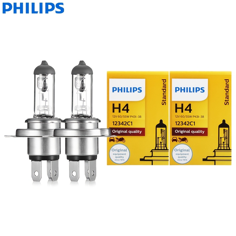 TEMU Ampoule Phare Voiture Halogène Philips H4 12V 60/55W P43T 12342C1 Vision et 30% Plus Lumineuse Lumière Originale Standard Feux de Route et de