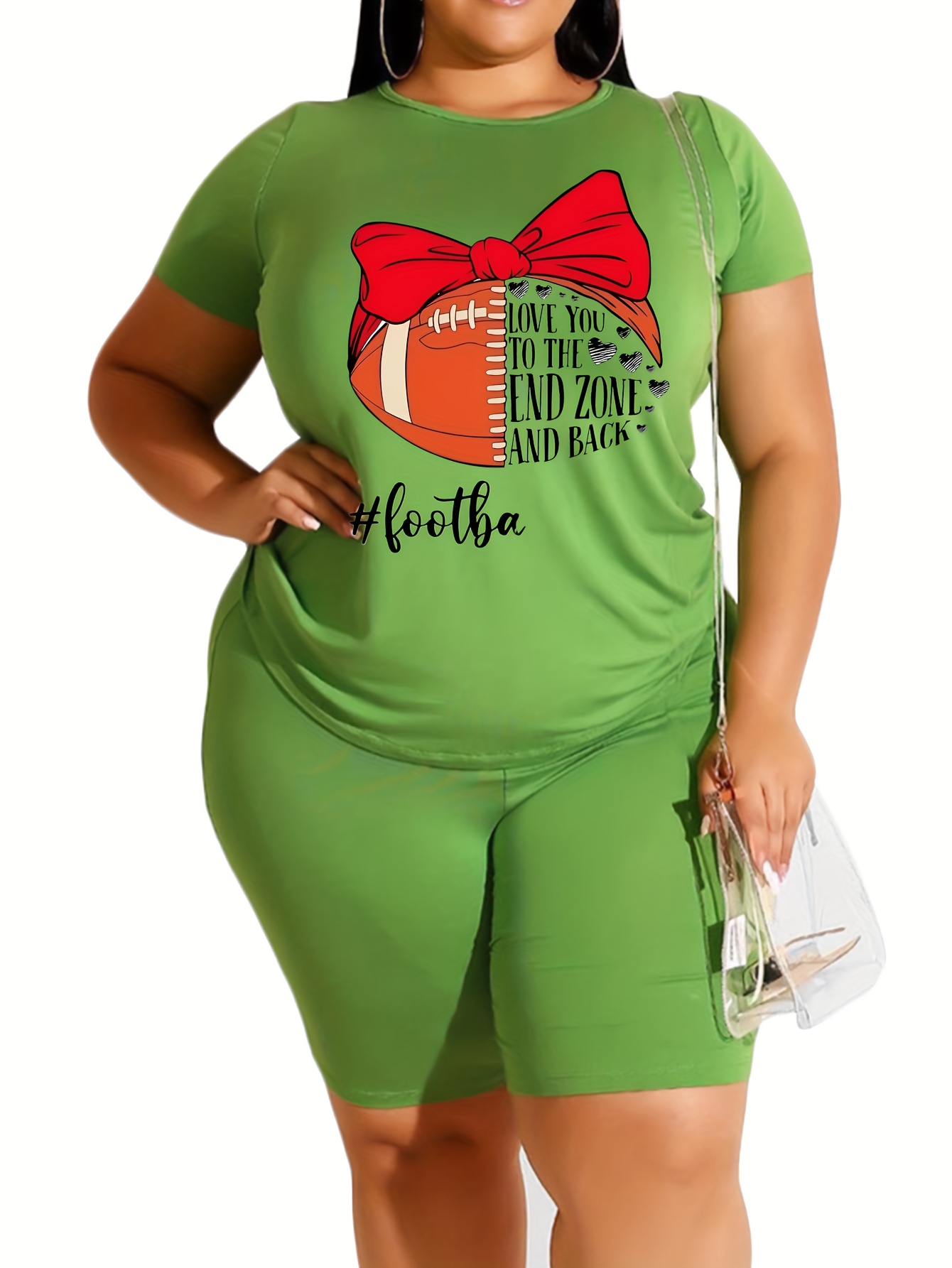 Stay stylish and comfortable in this women’s plus size fashion sportswear set with a crew neck top and matching pants. Made with stretchy polyester-spandex blend.
