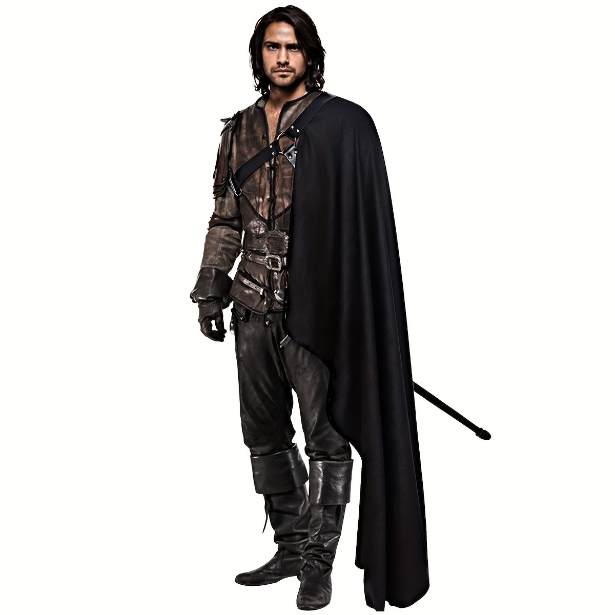 

Steampunk Shawl Half Shoulder Cape Cloak With Belt Larp Warrior Cape Medieval Halloween Costume For Men