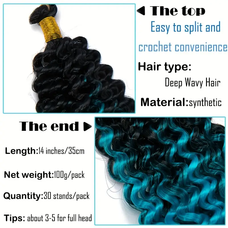 14inch 35cm handmade 3packs afro water wave crochet hair deep wave weaving braid synthetic hair extensions hairpiece ocean braids hairpieces ombre bundles bulk hair halloween christmas use for details 5