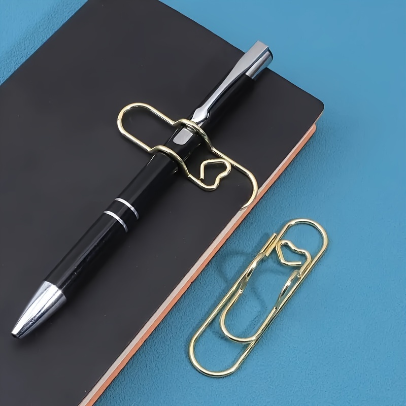 

1/4/8pcs Metal Love Creative Paper Clip Shape Pen Clip, Simple And Portable Notebook Clip Accessory Ballpoint Pen Buckle, Office, Work,school Supplies, Colors For School, Stationery