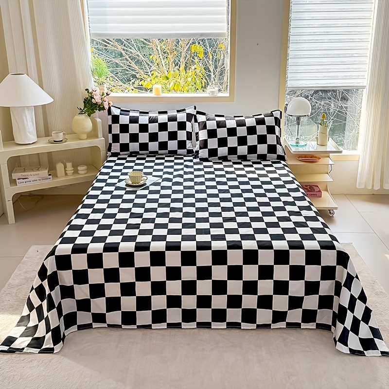 TEMU 3pcs Set, Black And White Checkerboard Pattern, Classic And Simple, High-end Vintage Style. Suitable For Bedroom, Hotel, Travel, Etc. Includes 1