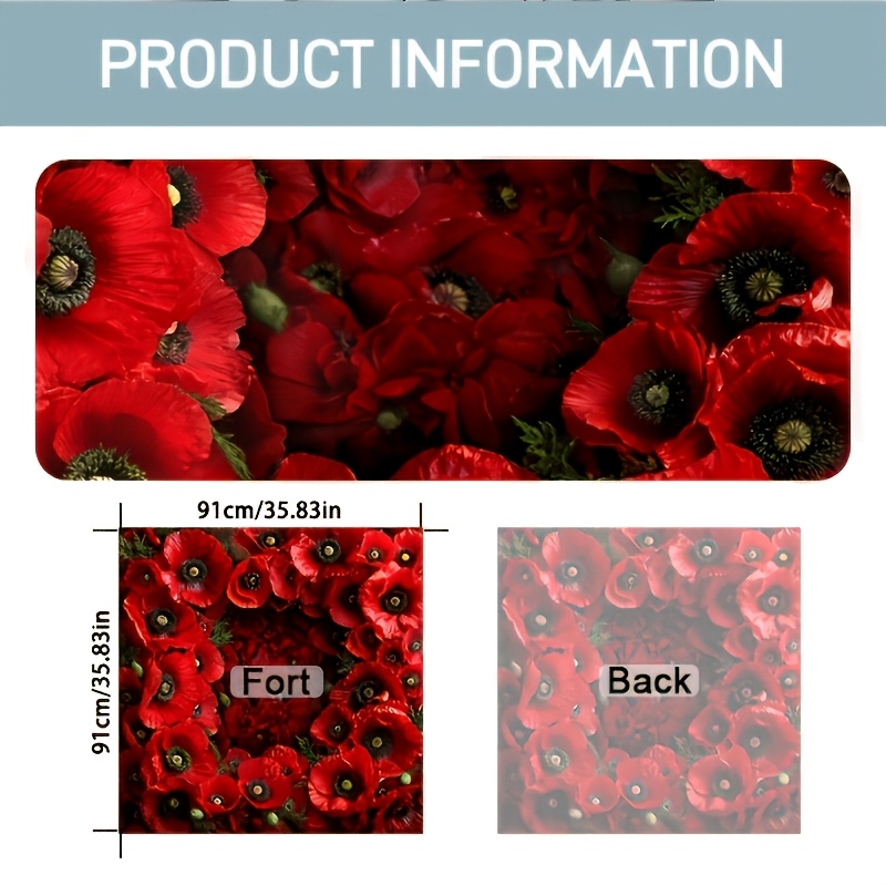TEMU 1pc Vibrant Red Poppy Pattern Polyester Scarf, Lightweight Wrinkle-resistant Design, Retro , Suitable For Spring/summer Casual Wear Or Festive