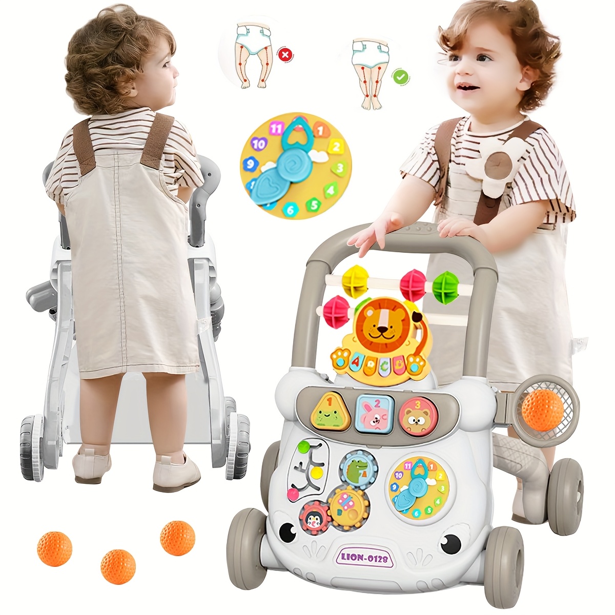 2-in-1 Toddler Walker and Sitting Toy - with Wheels, Educational Pusher, Interactive Game Panel, and Colorful Buttons, Durable ABS Material, Perfect Gift for 6-12 Month Babies, Random Colors