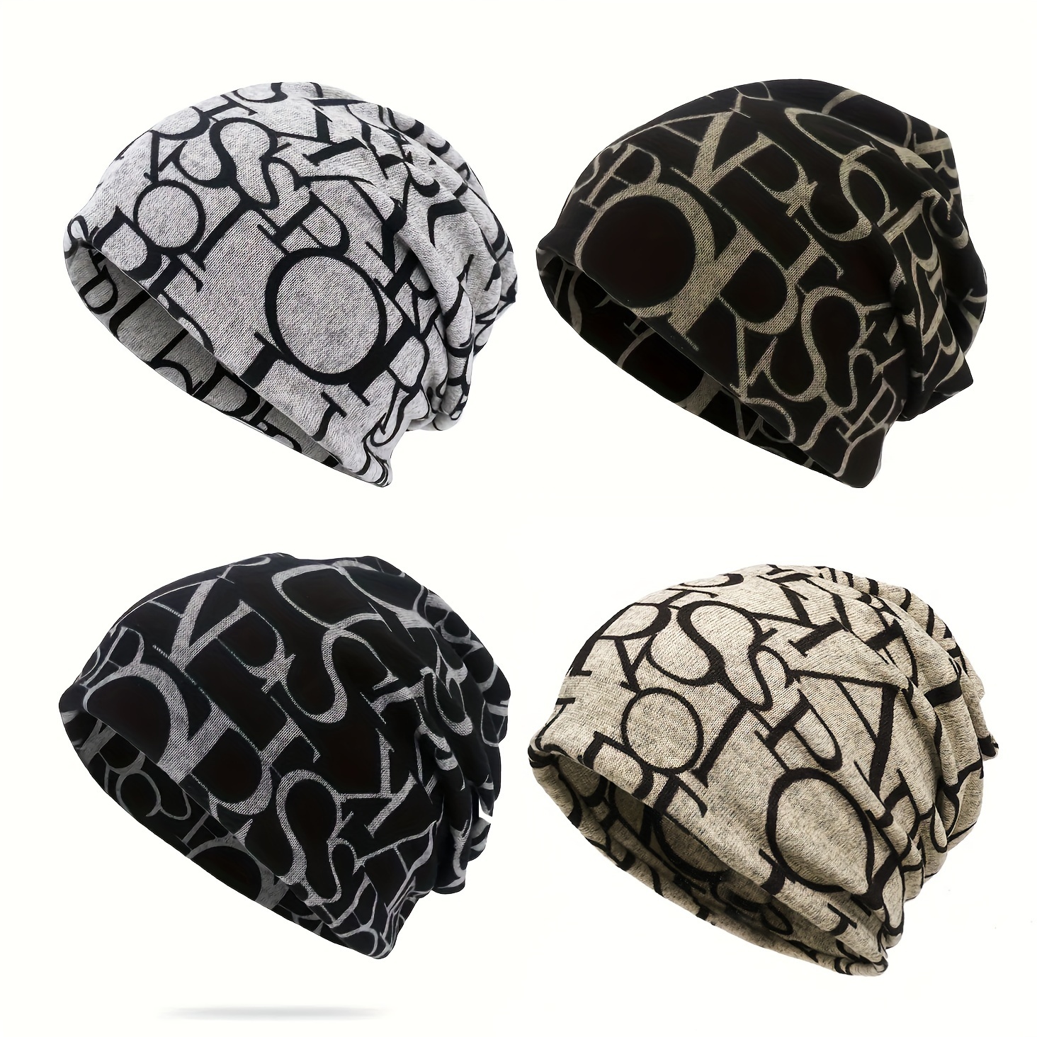 

4pcs Twist , Unisex Printed Ethnic Turban Hat, Uv Hip-hop Cap