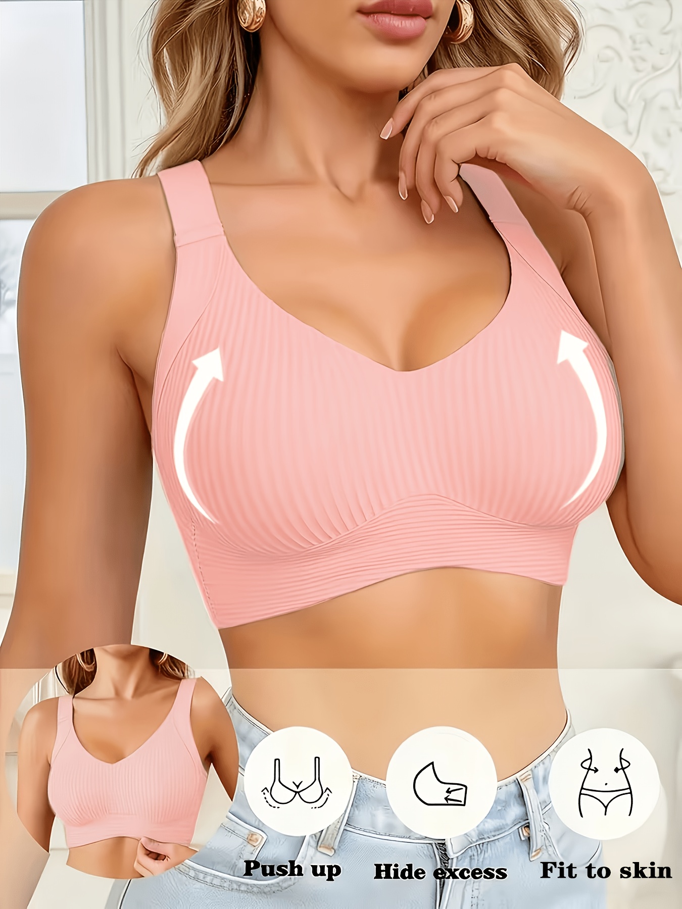 1pc womens push up bra adjustable comfortable seamless high support wire   smooth   breathable soft fabric casual wear fashionable comfortable underwear with smooth texture for home work and sports