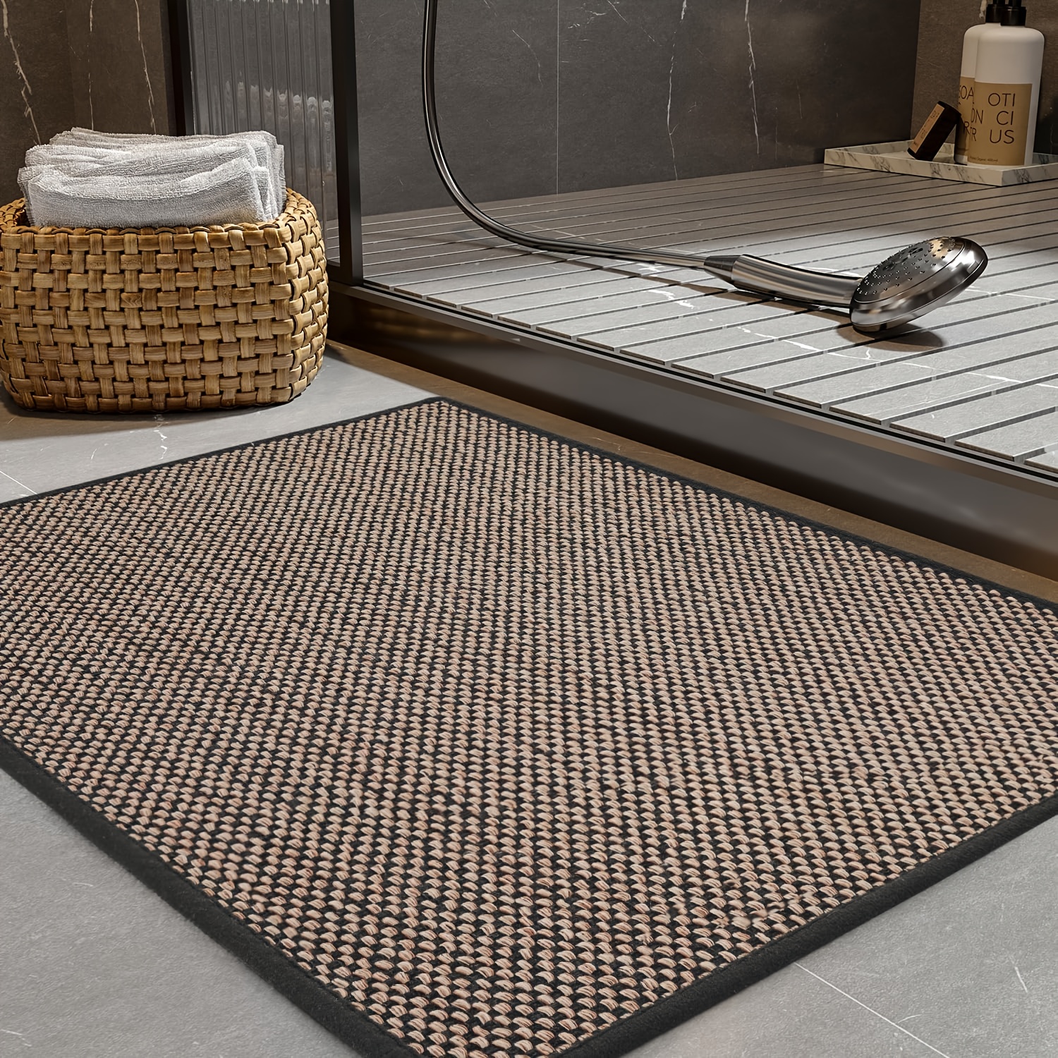 TEMU Sixhome Bath Mat Super Absorbent Bathroom Mat Rubber Backing Non-slip Bathroom Floor Mat, Braided Machine Washable Thin Bathroom Rug Fits Under