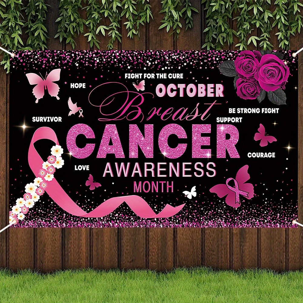 

Breast Cancer Awareness Banner - 70.8" X 43.3" Polyester, Hope & Courage Theme With Ribbon Design For Photography Backdrop, Party Decor & Studio Props