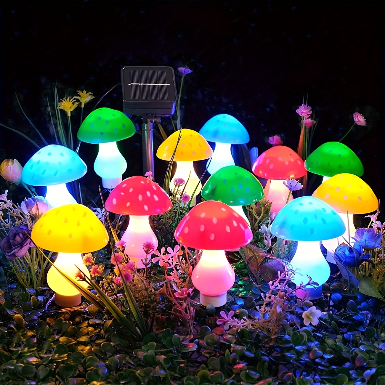 6 8 12pcs outdoor solar led mushroom lights multicolor mushroom solar lights 8   ip65 garden lights autumn decorations outdoor holiday decorative lights for christmas halloween yard patio   lawn