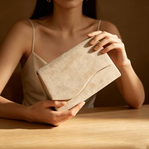 Nude Suede Wavy Flap Evening Clutch, Minimalist Luxury Handbag, Versatile Purse for Wedding, Banquet, Party, Daily & Formal Dress Matching