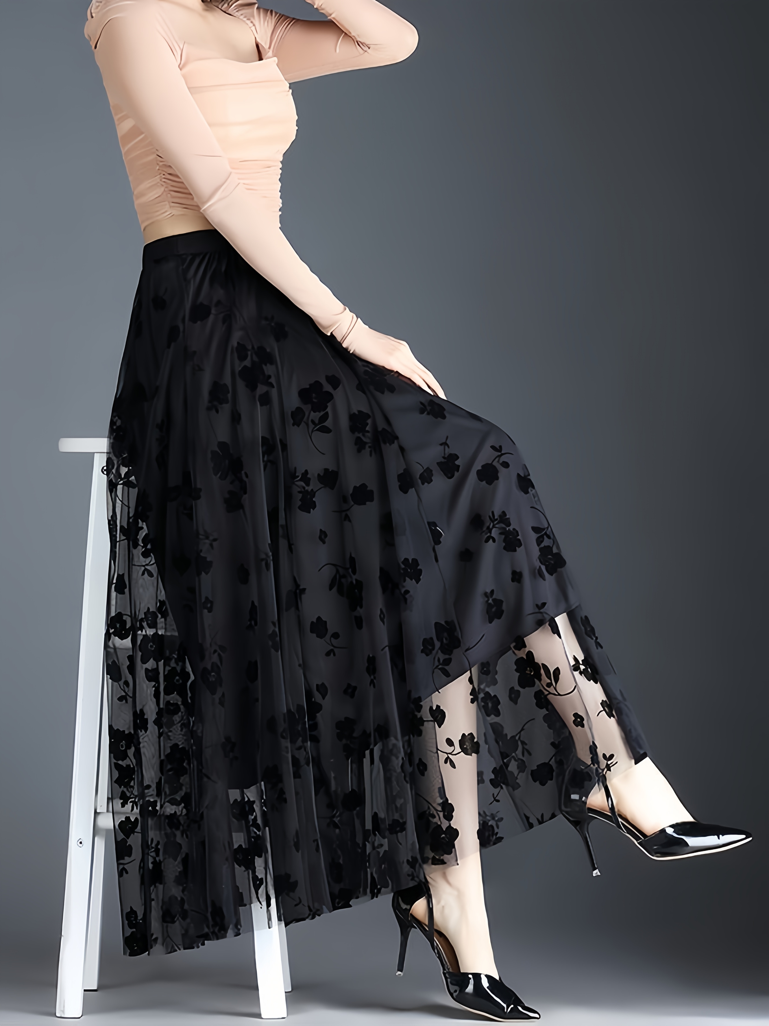 Casual Mesh Skirt Ladies Save Big On Bulk High Waisted Long