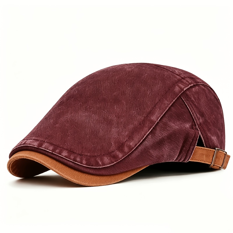 TEMU Vintage Washed Newsboy Cap - Lightweight Retro Solid Color Suitable For Travel, Festivals, Events & Chinese New Year, Hand Washable Cap With