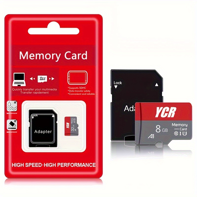 

64gb 32gb 16gb 8gb Flash Memory Card, Class 10 Tf/sd Cards With Adapter, Water-resistant - For Smartphones, Cameras, And Hd Video Recording