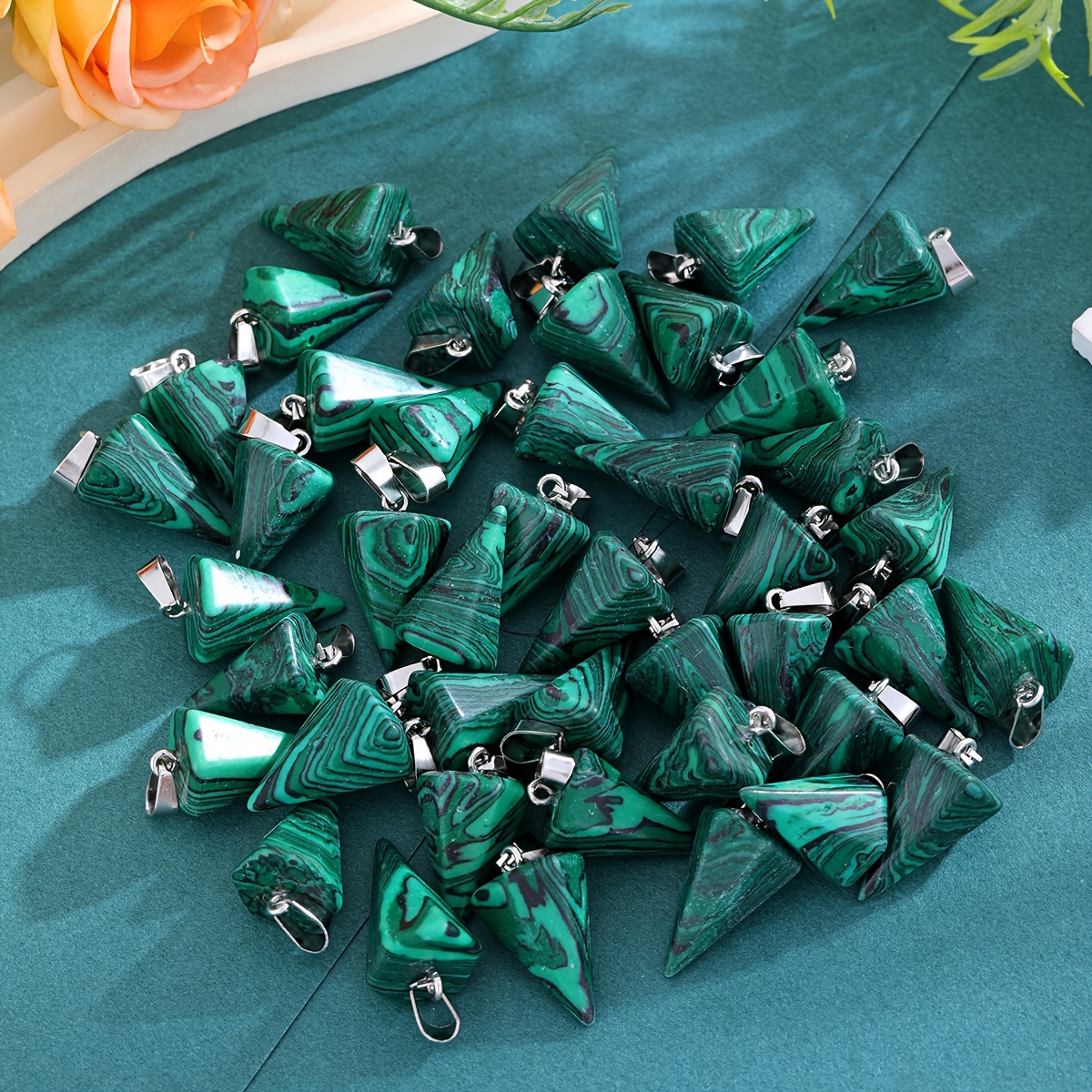 

Natural Stone Malachite Hexagonal Point Pendants (3/6/12pcs) - Balancing & Purifying Energy Charms For Spiritual & Emotional Stability, Ideal For Diy Jewelry Making Projects