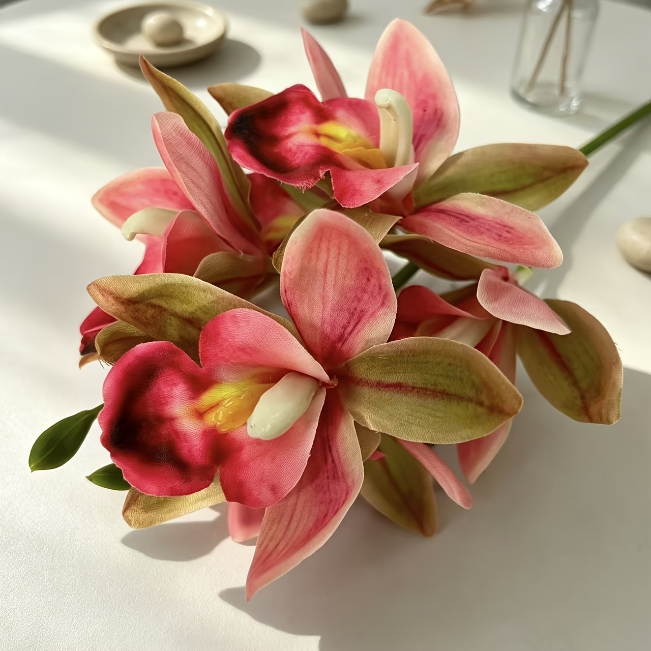 TEMU 1pc Ivory Orchid Small Potted Plant, Pot Not Included, Real Touch, Enhancing Artificial Bouquet Potted Plant, Suitable For Room, Living Room,