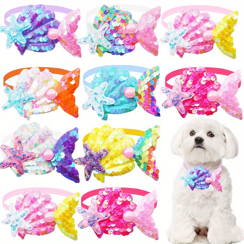 TEMU 10pcs Glitter Dog Collar Bow Ties Bulk Dog Bowtie Summer Additions Adjustable Dogs Bowties For Small Medium Large Cat Grooming Supplies Pet Costume