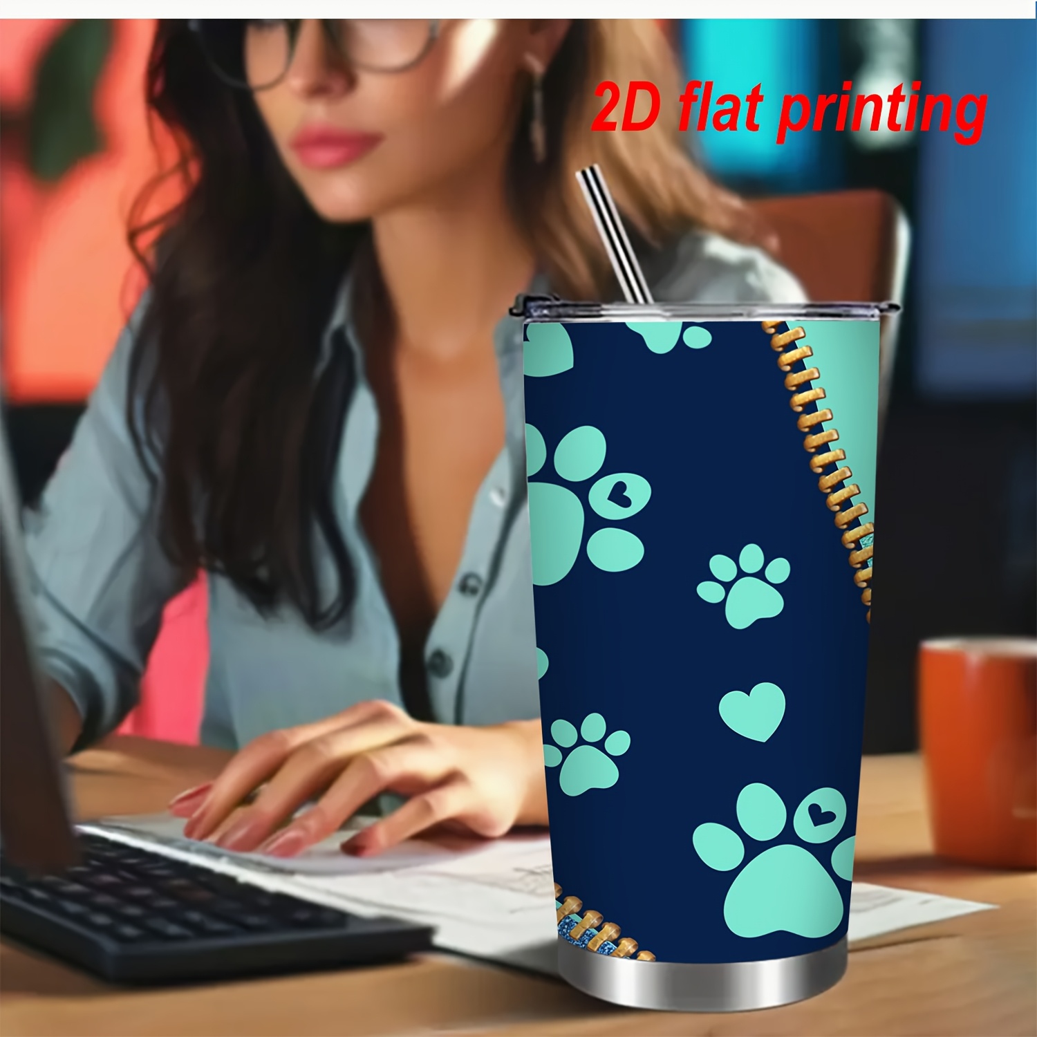 1pc 20oz Stainless Cup, Dog Paw Print , Vacuum Insulated Travel Coffee Mug With Lid, Gift For Parents