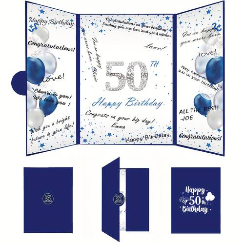 1pc artistic 50th birthday guestbook book blue themed celebration planner with inspirational quotes decorative elements for unique keepsake for milestone birthday birthday party decorations quality paper material