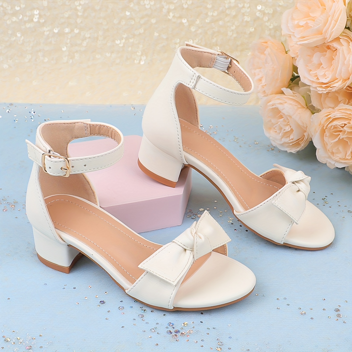 [Lightweight Design] *' Open-Toe High Heel Sandals with Elegant Bowknot  Ankle Suspender Dress Shoes for Weddings, Parties Casual Wear, Light