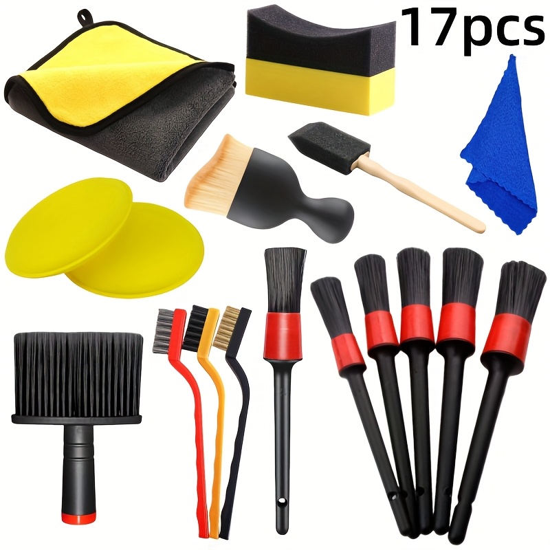 TEMU The Car Cleaning Care Set: Dust Brush, Cleaning Brush, Sponge Brush, Waxing Sponge, Car Wash Cloth, With Long Handle Brush And 3 Brush, Cleaning