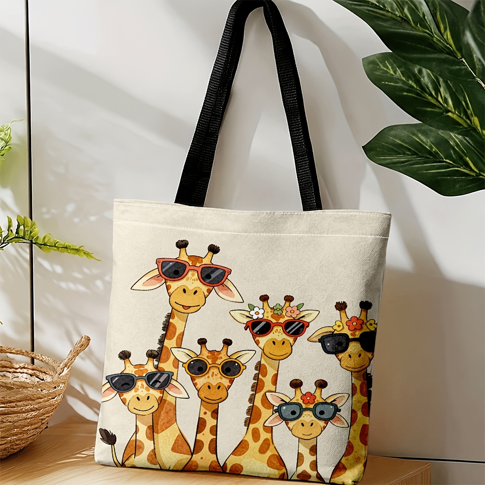 TEMU Crossbody Bag And Handbag For Men And Women, Cartoon Giraffes With Sunglasses Print Convertible Tote Crossbody Bag, Unisex, Ideal For Daily And