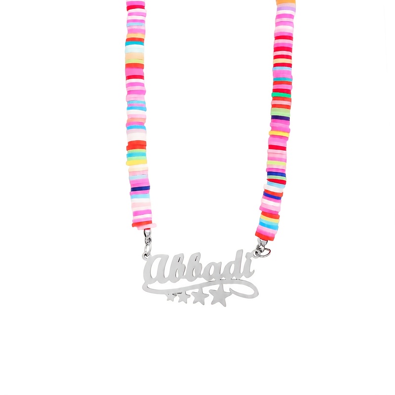 Custom Boho Name Clay Necklace with Star Pendant, Unisex
