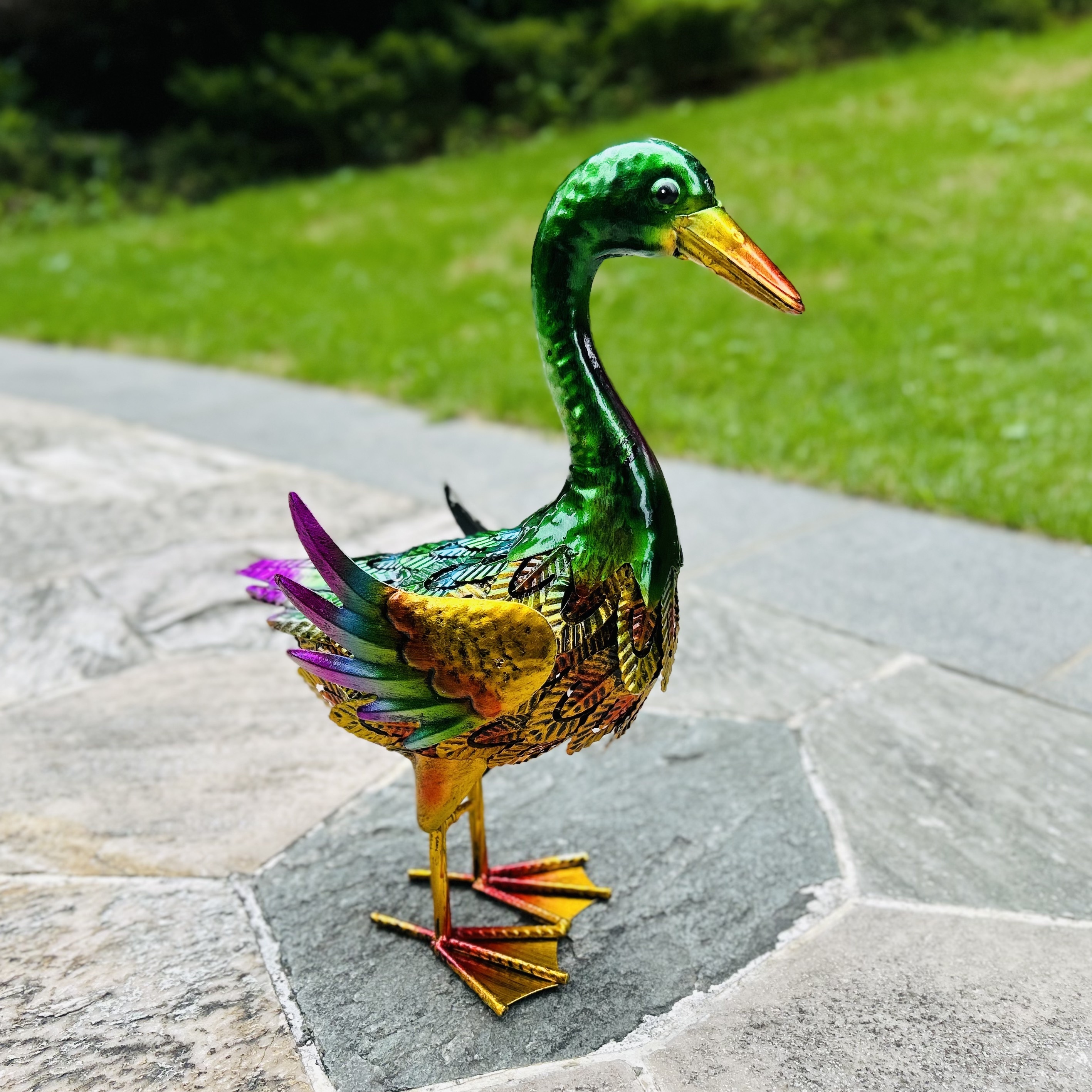 

Contemporary 14inch Metal Duck Statue, Colorful Garden Sculpture, Easter Decorative Outdoor Animal Figurine, Floor Mounted Metal Art For Yard, Lawn, Patio - Weatherproof, No Battery Needed
