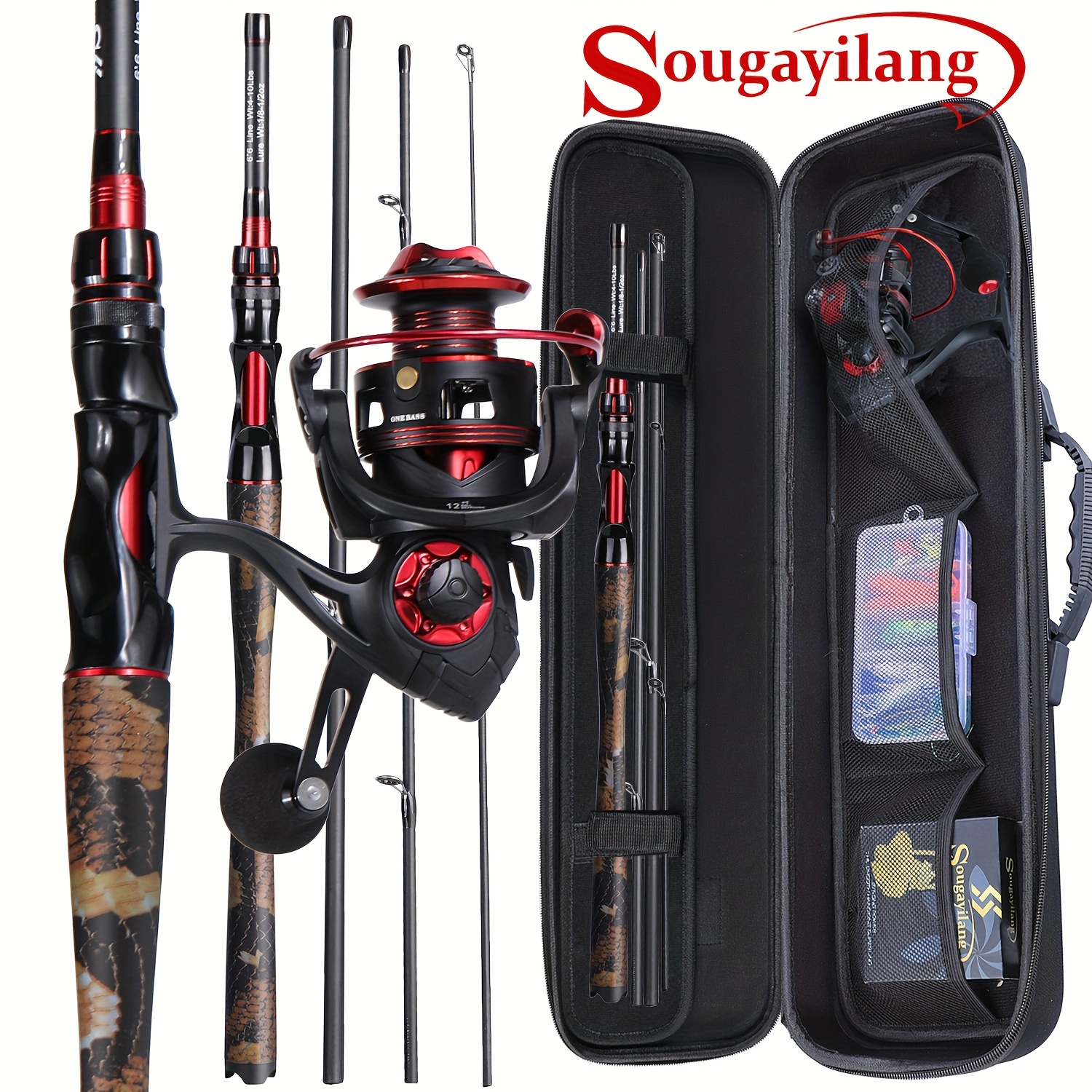 

Sougayilang Fishing Combo: 4-section Carbon Fiber Rod & 12+1bb Reel Set With 109yds Pe Line, Baits - Tackle For All , Sougayilang