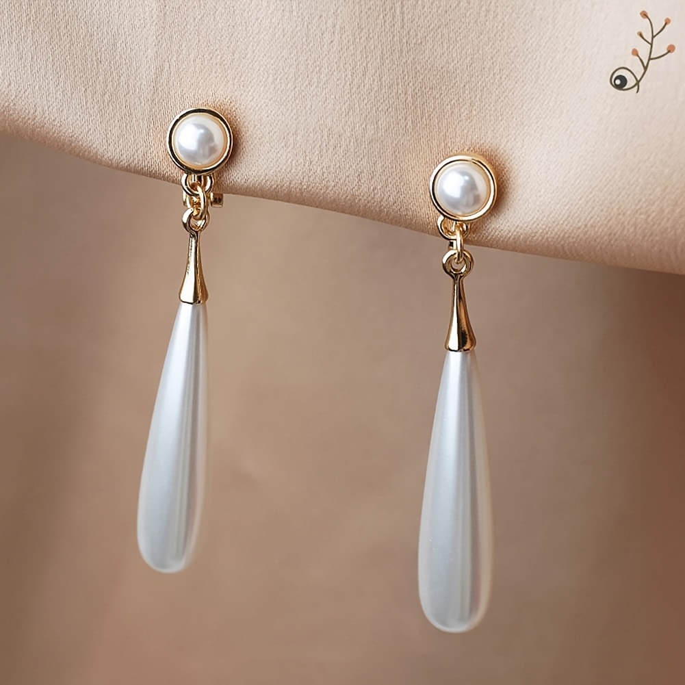 TEMU Elegante de Perlas Falsas para Mujer - Pendientes Colgantes sin Perforación, Accesorio de Lujo para Formales, Regalo para Amantes del Joyero,