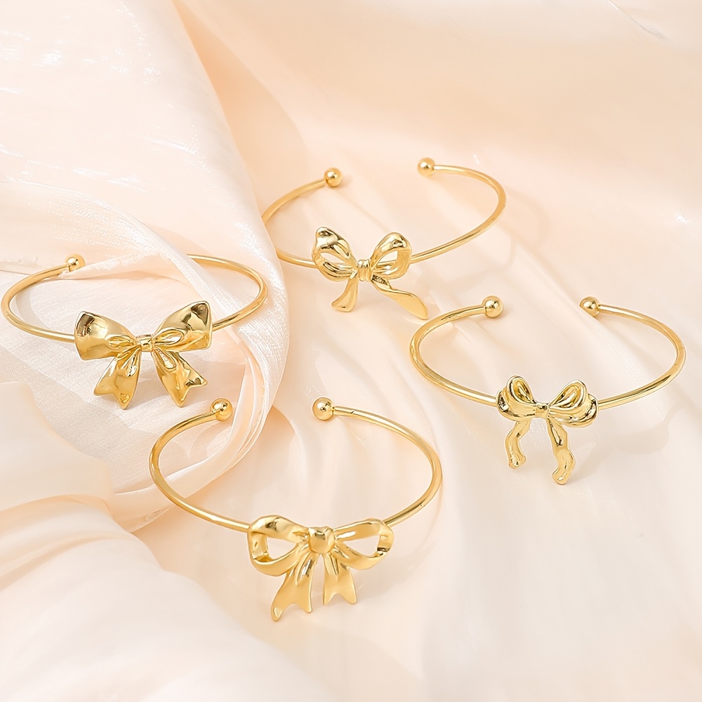 4pcs Bowknot Open Cuff Bracelet Set Charm Bracelets for Women
