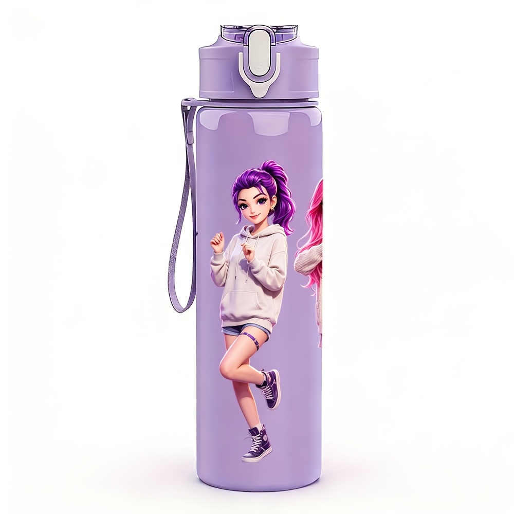 TEMU 1 bouteille d' multicolore avec silhouette de imprimée, 750 ml/26 oz, en plastique, couvercle pop-up étanche, pour les activités de , , style ,