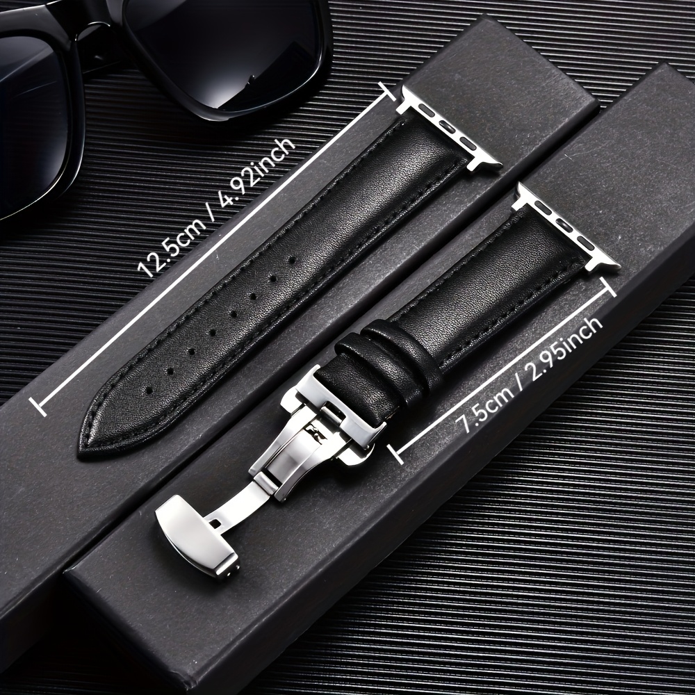 Casual PU Leather Watch Strap Butterfly Buckle for Apple Watch Ultra 10 9 8 7 6 SE 5 4 3 2 1 for Iwatch Watch Strap 38/40/41/42/44/45/46/49Mm