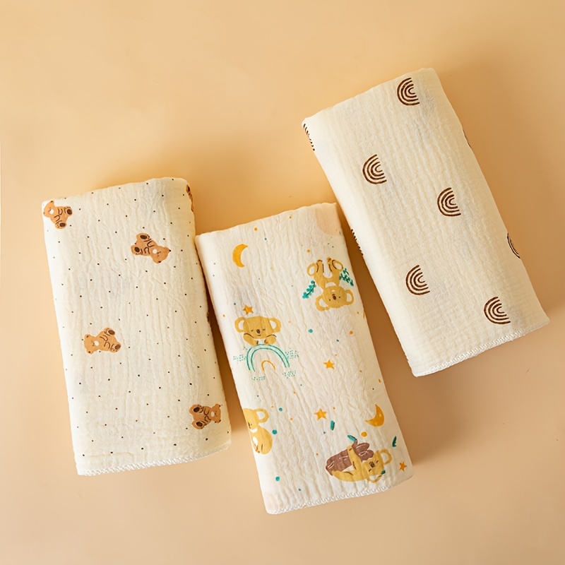3pcs Double-Layer Baby Muslin Swaddles with Cute Prints
