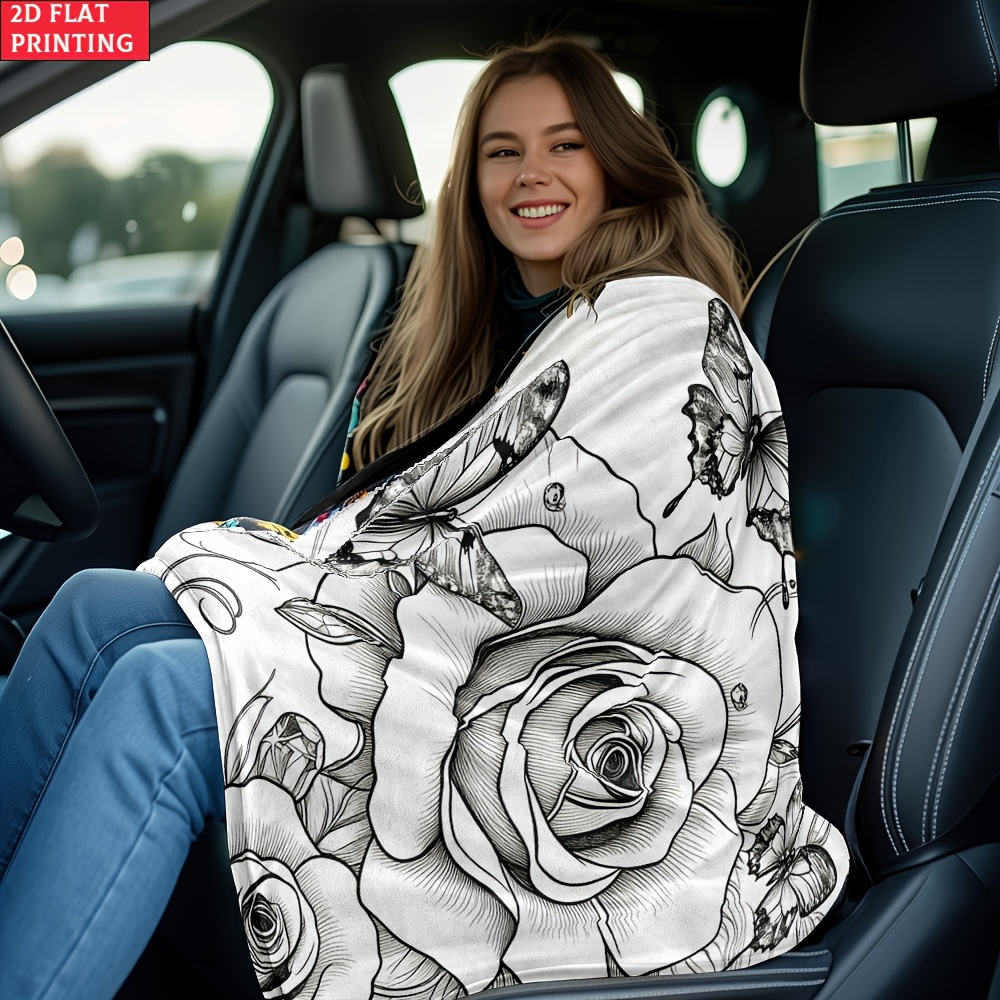 Image of Portable Anime-themed Coloring Blanket Suitable For Travel, Camping & Home - Lightweight Soft Warm Flannel With Multicolor Rose & Print, Cozy Throw For, Sofa, Office, Machine Washable For, 2d Flat
